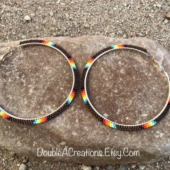 Chocolate Brown Beaded Hoops, New, Handmade by Me - Picture 3 of 6